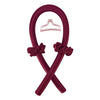 A deep burgundy satin heatless curling rod headband with a matching satin bonnet, crossed in an X shape.