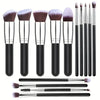 A set of professional makeup brushes in various sizes and shapes, including large foundation brushes and detail brushes.