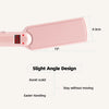 A pink professional titanium hair straightener with a slight angle design for easier handling and to avoid scalding.