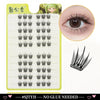 A sheet of Dingsen Cluster Eyelash Extensions showing various lash styles and a close-up of an eye.