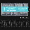 Boîte en plastique transparent contenant 240 pointes de ongles en acrylique en forme de C allongées de différentes tailles et