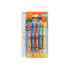 A box containing a 5 pack of kids' dental toothbrushes and related accessories.