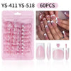 Paquete de 60 pares de uñas francesas cuadradas reutilizables en tonos rosa y blanco.