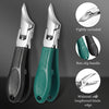 A pair of stainless steel nail clippers with non-slip handles and a widened blade edge.