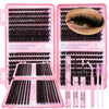 A pink kit for DIY eyelash extension featuring multiple lash clusters and tools.