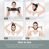 Instructions show how to use an adjustable jawline shaper strap for facial support.