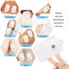 Various placement examples of self-stick EMS muscle stimulator electrode pads on the body.