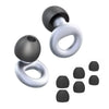 Un set de bouchons d'oreille en silicone anti-bruit dans les finitions noir et argent.