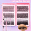 DIY eyelash extensions kit showing various lash lengths and tools for natural curl application