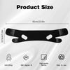Black adjustable jawline shaper strap shown with dimensions and usage features