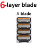 A set of four 6-layer blades for a precision stainless steel razor.