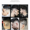 A collage of men's haircuts showcasing various fade and line designs on the side profile.