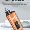 Orange and black electric hair clipper with a digital display showing battery percentage.