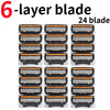 A set of 24 six-layer razor blades packaged in a clear plastic holder.