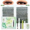 A kit for DIY eyelash clusters featuring synthetic lash extensions and tools for natural look hair extensions.