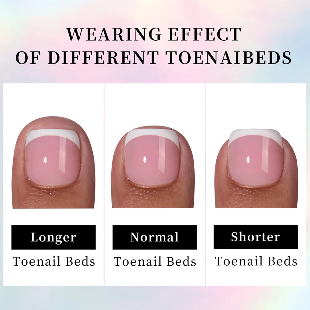 Comparison of different toenail beds: longer, normal, and shorter options.