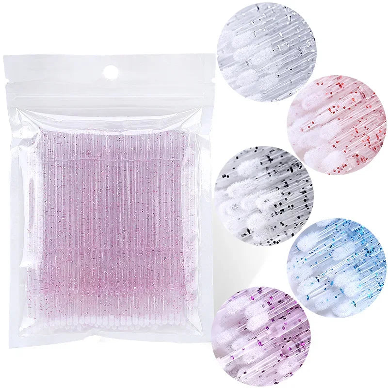 Lot de cotons-tiges en coton de précision avec diverses couleurs pailletées rose et bleu pour extensions de cils