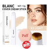 Un set de bâtonnets de crème Blanc et un applicateur en mousse pour fond de teint changeant de couleur.