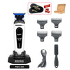 A white Rosyous Pro electric hair clipper with various attachments and a charging cable.