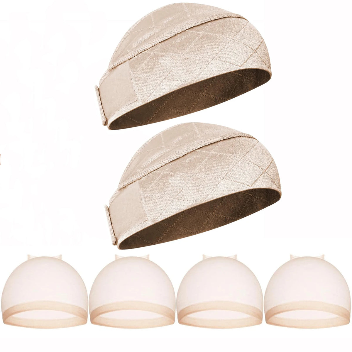 Un ensemble de bandes de maintien en velours pour fronts en dentelle, vues sous divers angles et gros plans.