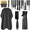 Un ensemble de cape de coiffure professionnelle et de peignes de coiffage en noir.