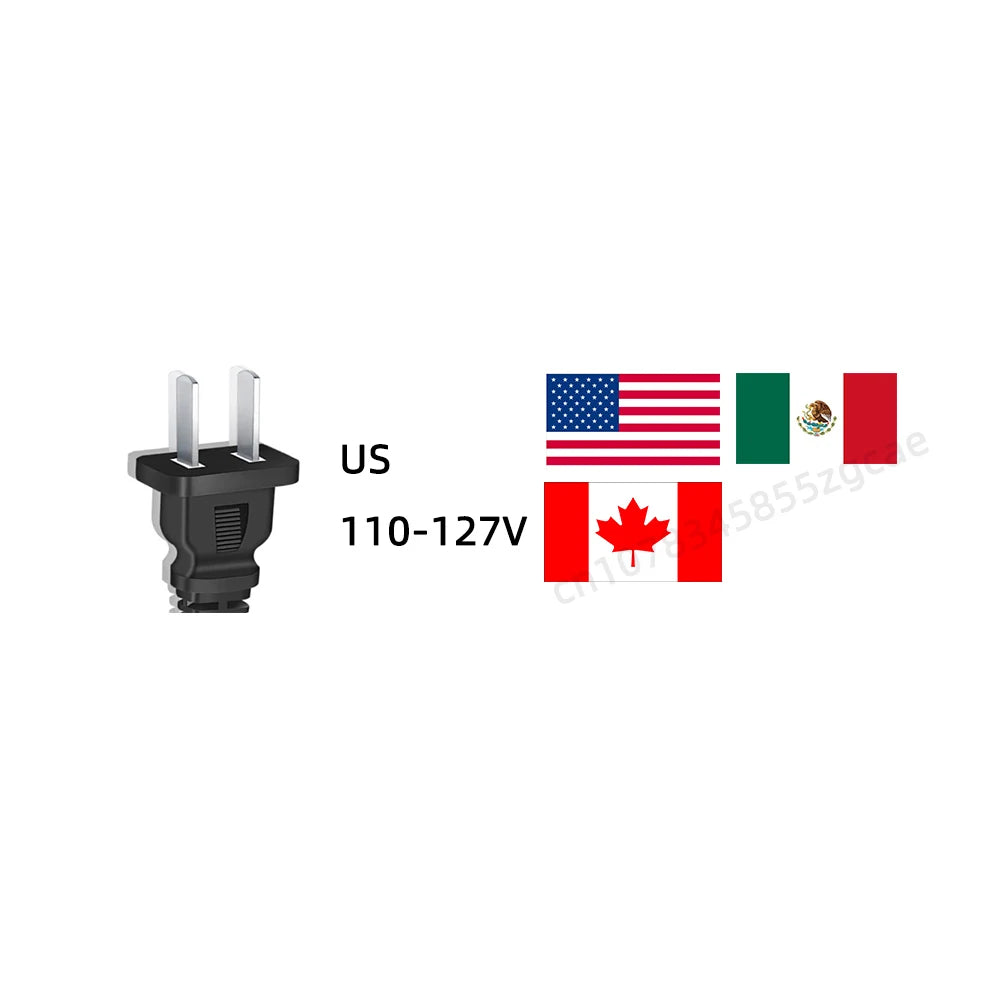 Professional hair straightening comb adapter with plugs for US, Mexican, and Canadian outlets.