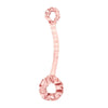 A pink heatless silk hair roller with a loop design.
