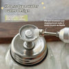 A close-up of a refillable glass bottle with a pump mechanism for dispensing liquids.