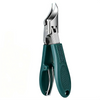 A pair of green and silver precision stainless steel nail clippers.
