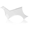 A white all-in-one beard styling template and comb with a curved shape.