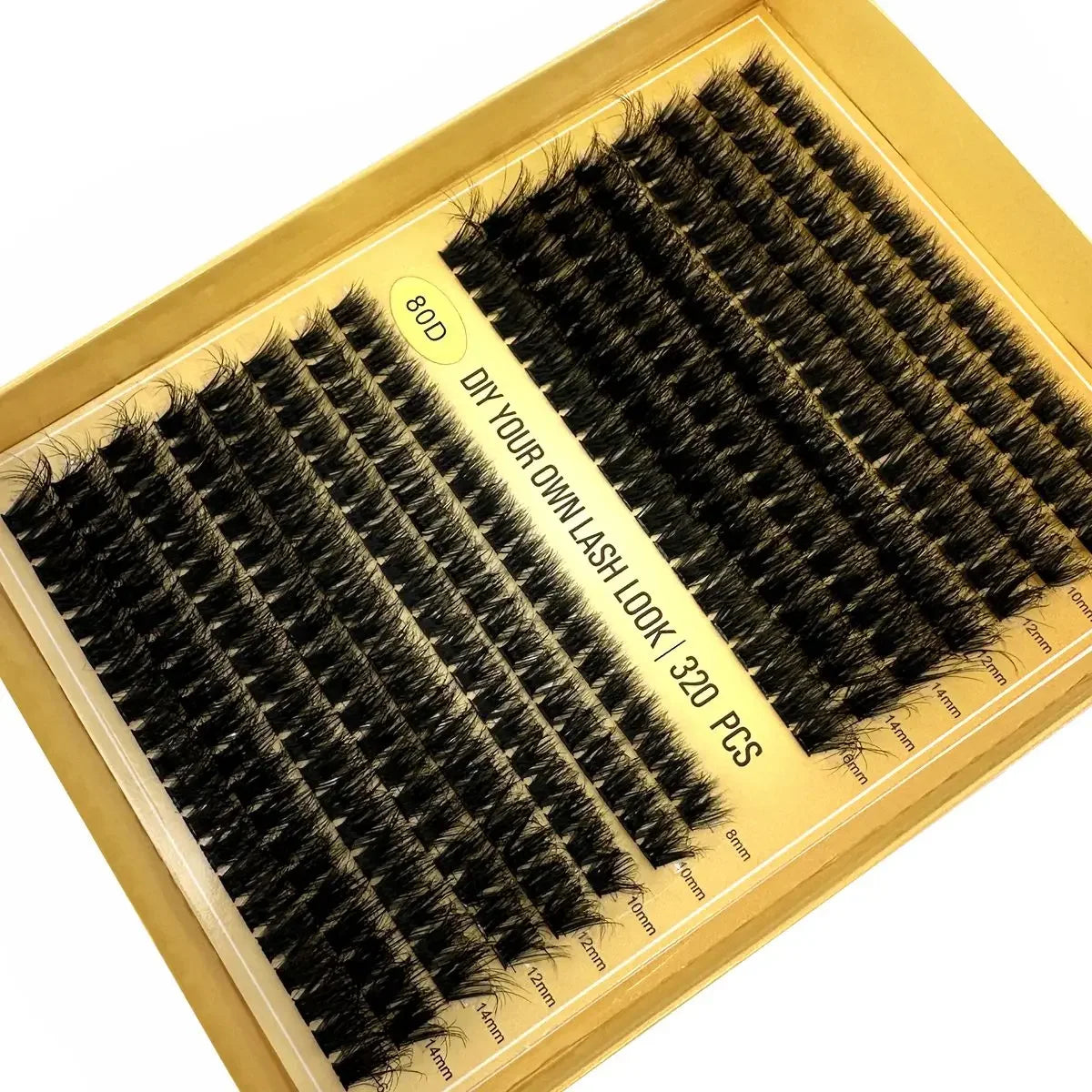 A box containing a kit of 320 DIY eyelash extensions for creating lash looks.