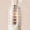 A close-up of a white ceramic hair curler device with negative ion indicators and a protective coating on the barrel.