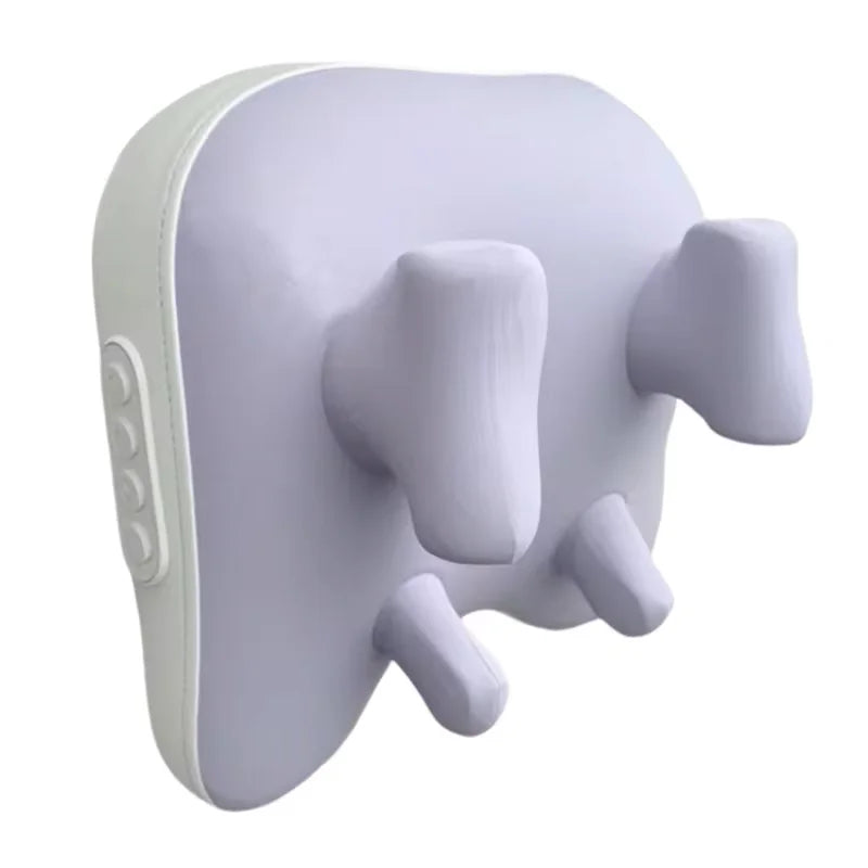 A white electric massage pillow designed for neck, shoulder, and leg relief.