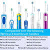 Various replacement toothbrush heads for Oral-B electric toothbrushes shown in different colors and designs.