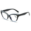 Lunettes de lecture à œil de chat noir et argent avec protection contre la lumière bleue.