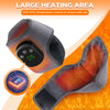 A gray heating and massage brace is shown with an NTC temperature control display, set against a background of fire.