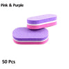 A pack of 50 pink and purple dual-grit nail buffing blocks.