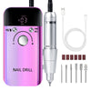 Kit de ponceuse électrique rechargeable rose et noir avec embout amovible et diverses pointes.