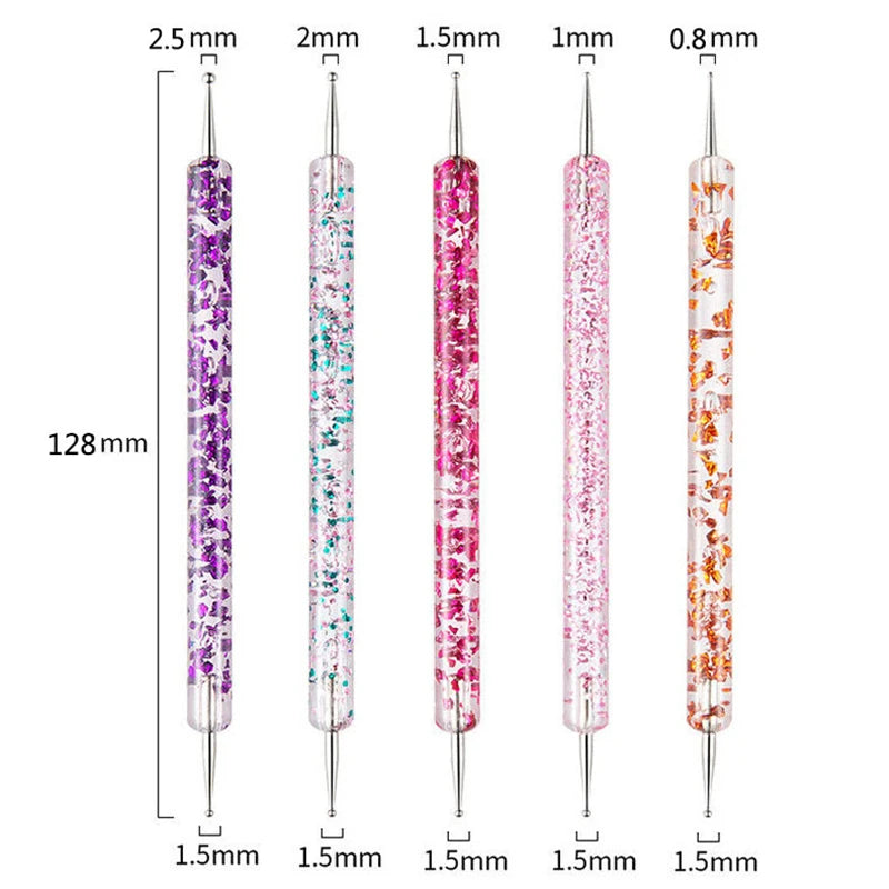 A set of precision nail art brushes with various sizes ranging from 0.8mm to 2.5mm.