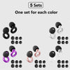 Five sets of reusable high-fidelity ear plugs in various colors displayed on a light gray background.