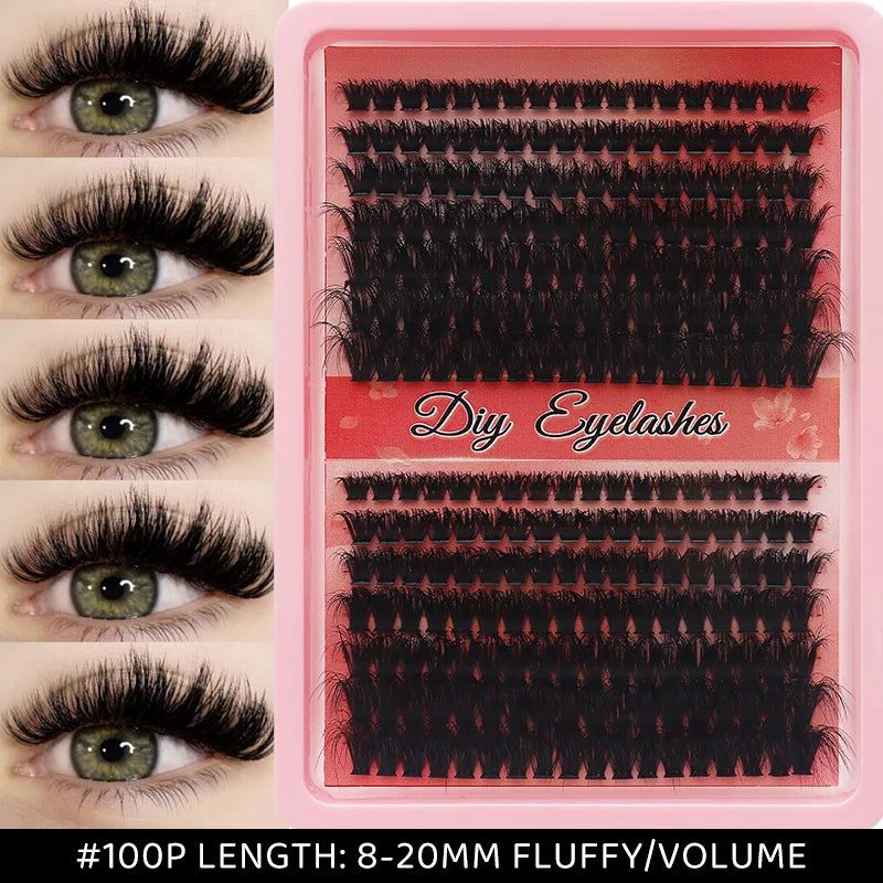 A set of DIY eyelashes showing various lash styles and lengths for eye enhancement.