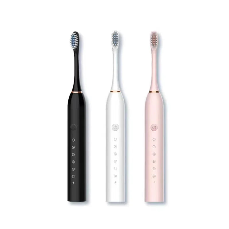 A set of two sonic electric toothbrushes, one black and one pink, shown vertically.