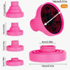 Pink silicone diffuser cover for hair dryers shown in various sizes and angles