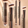Un set de brochas de maquillaje profesionales de doble extremo, incluyendo brochas para contorno, polvo y rombo.