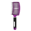 A purple nylon bristle detangling comb with a black grip is shown against a white background.