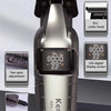 A silver Kemei smart hair clipper with an ABS body and DLC cutter head is shown on a gray surface.