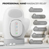 A white electric hand massager with a control panel, showing features like massage modes and heating options.