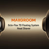 لقطة مقربة لرأس حلاقة نظام MAXGROOM Octo-Flex 7D العائم باللونين الأسود والبرتقالي.