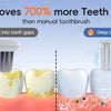 An electric water flosser cleaning teeth, demonstrating its ability to remove tooth spot and clean between teeth.