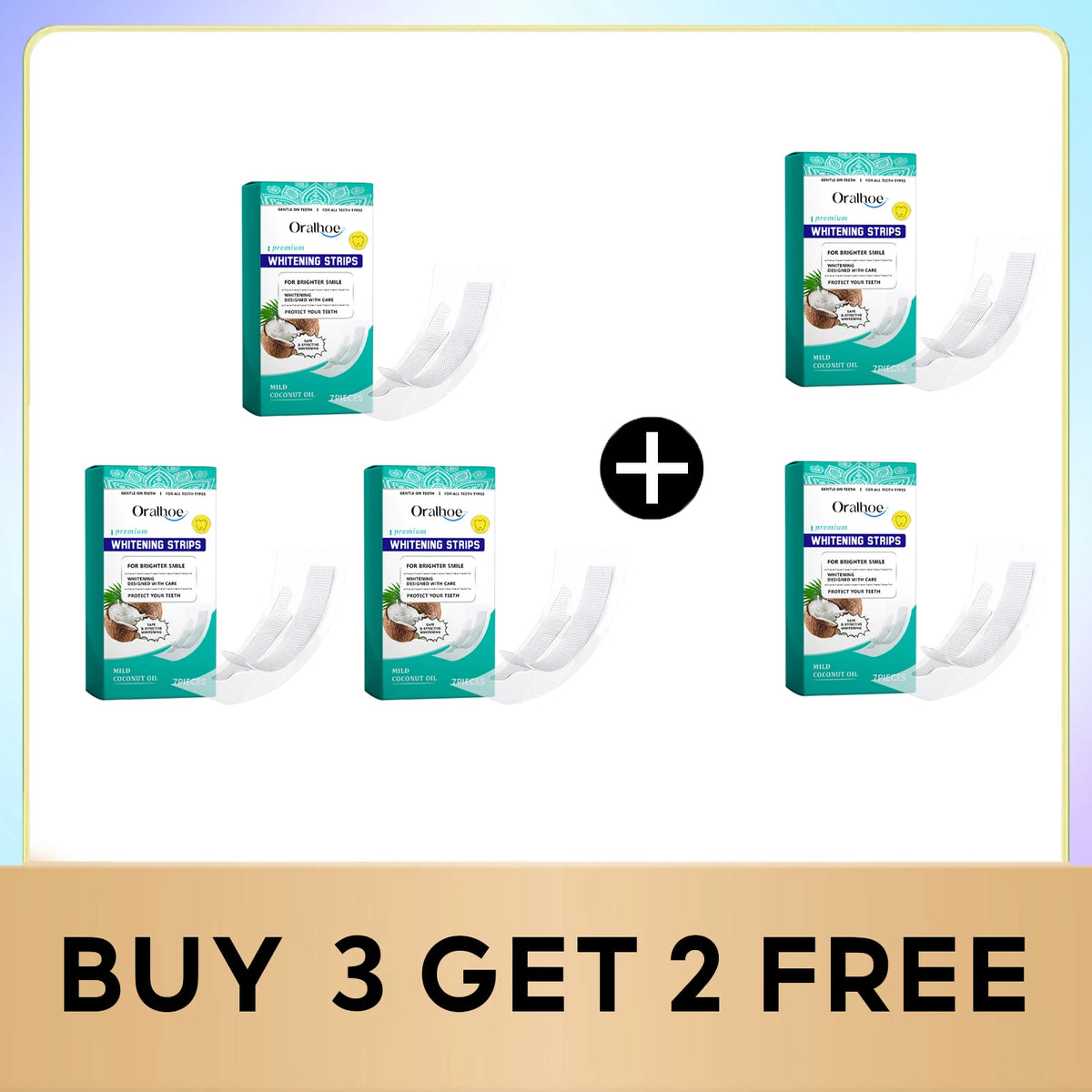 A display showing multiple boxes of Oralhog whitening strips for teeth